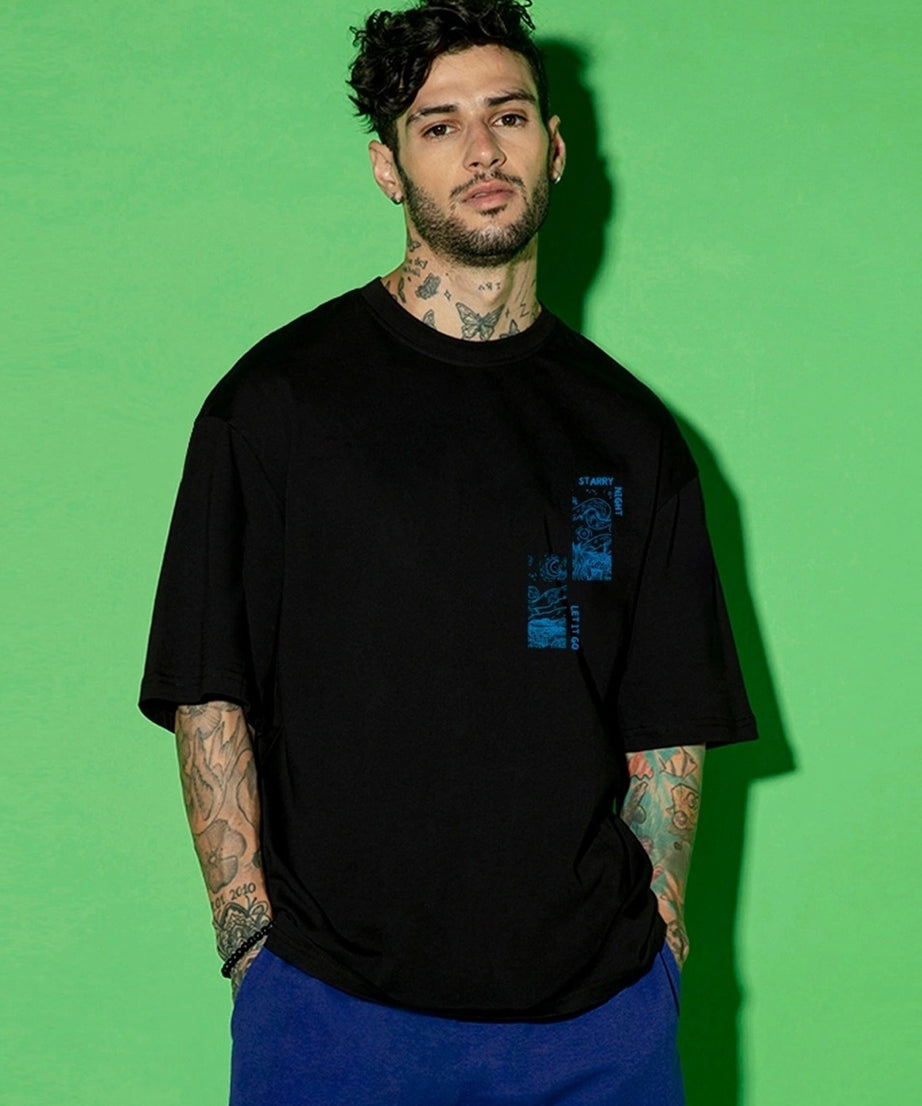 Men's Black Dream Graphic Printed Oversized T-shirt