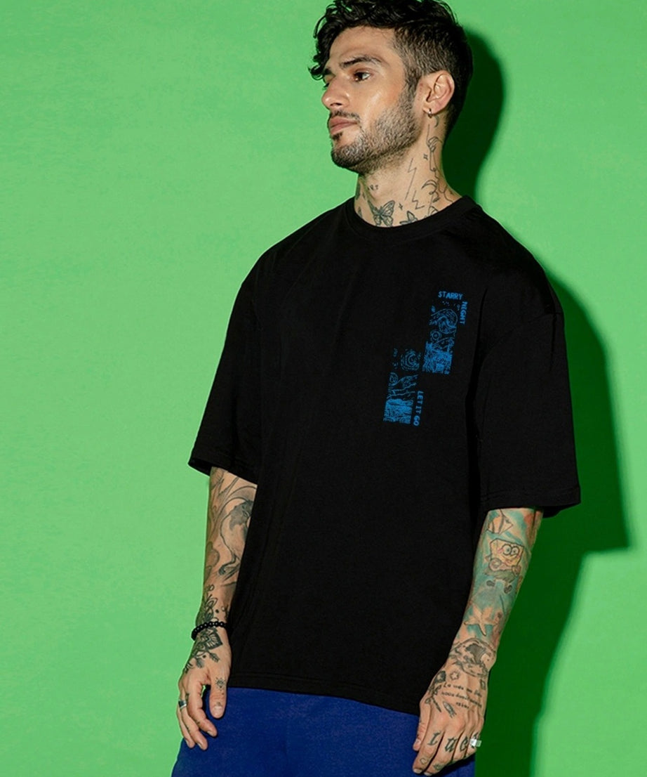 Men's Black Dream Graphic Printed Oversized T-shirt