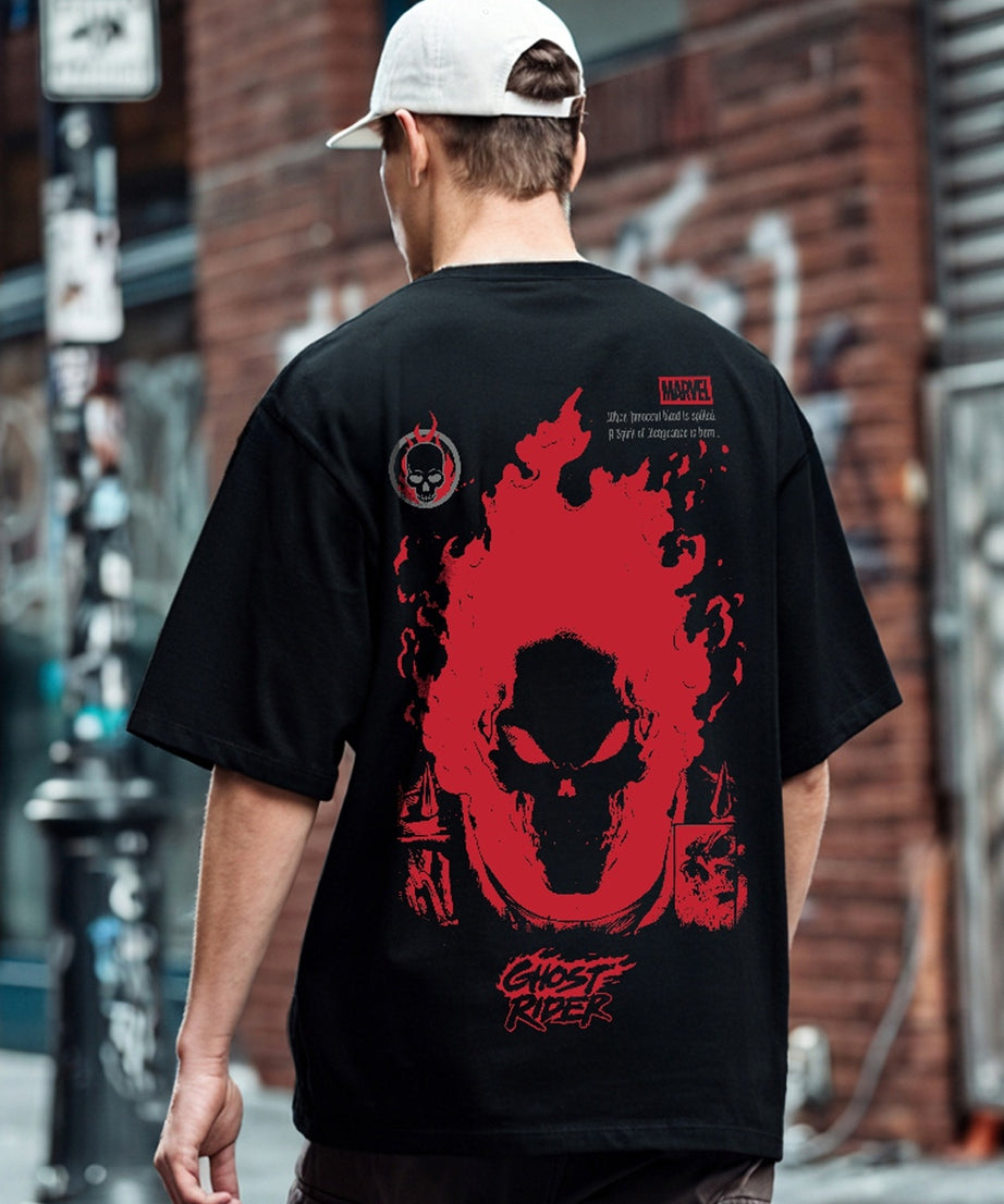 Men's Black Ghost Rider Spirit of Vengeance Graphic Printed Oversized T-shirt