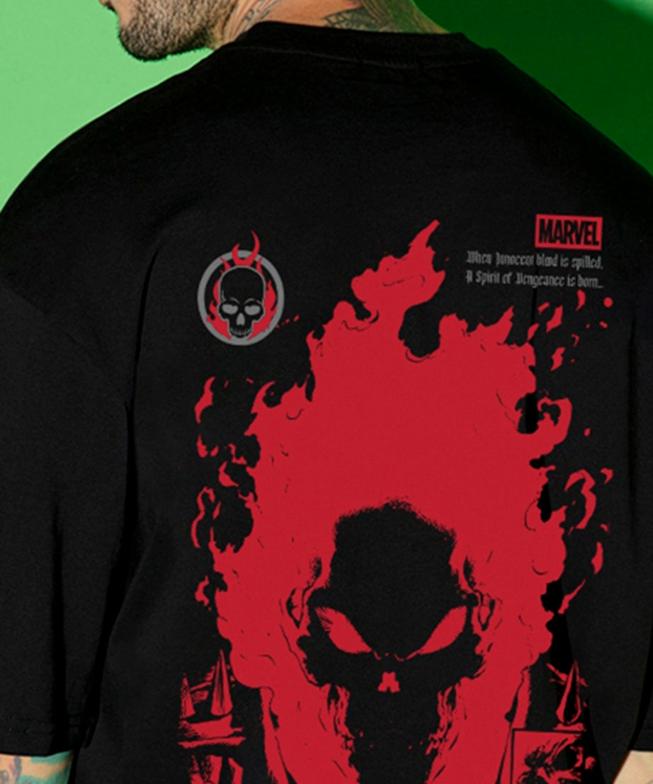 Men's Black Ghost Rider Spirit of Vengeance Graphic Printed Oversized T-shirt