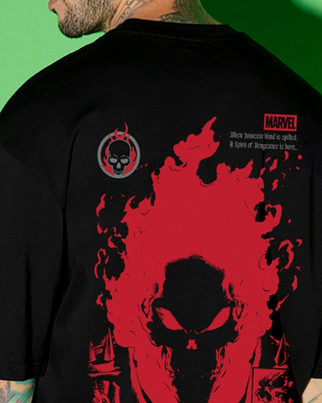 Men's Black Ghost Rider Spirit of Vengeance Graphic Printed Oversized T-shirt