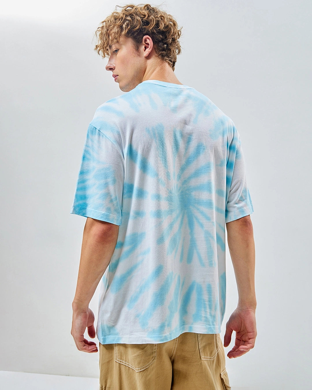 Men's White & Blue Tie & Dye Oversized T-shirt