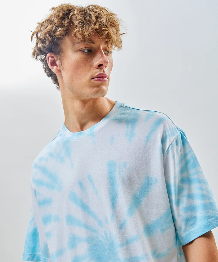 Men's White & Blue Tie & Dye Oversized T-shirt