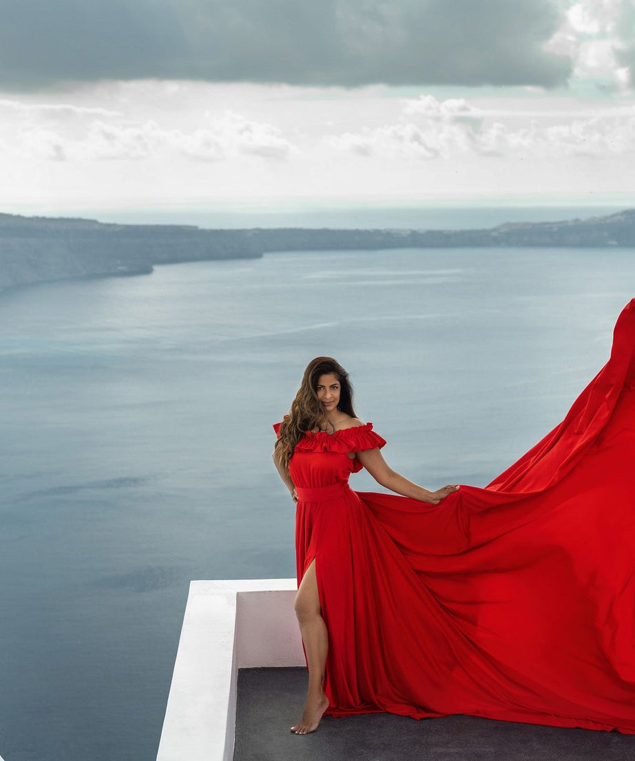 Santorini Photoshoot Dress | Satin Flying Dress | Photoshoot Gown