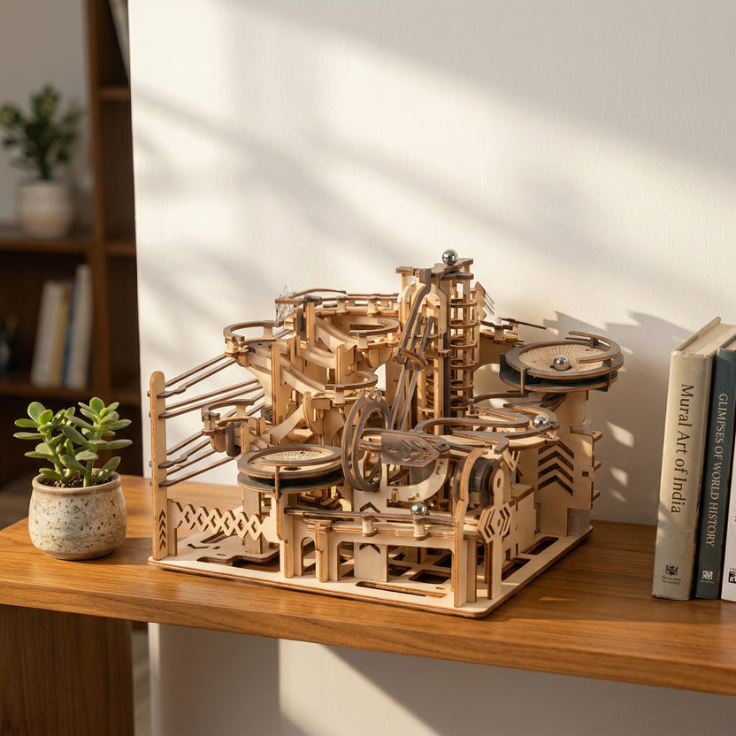 3D Wooden Marble Run Puzzle Kit – DIY Mechanical Gear Model Toy for Adults & Kids