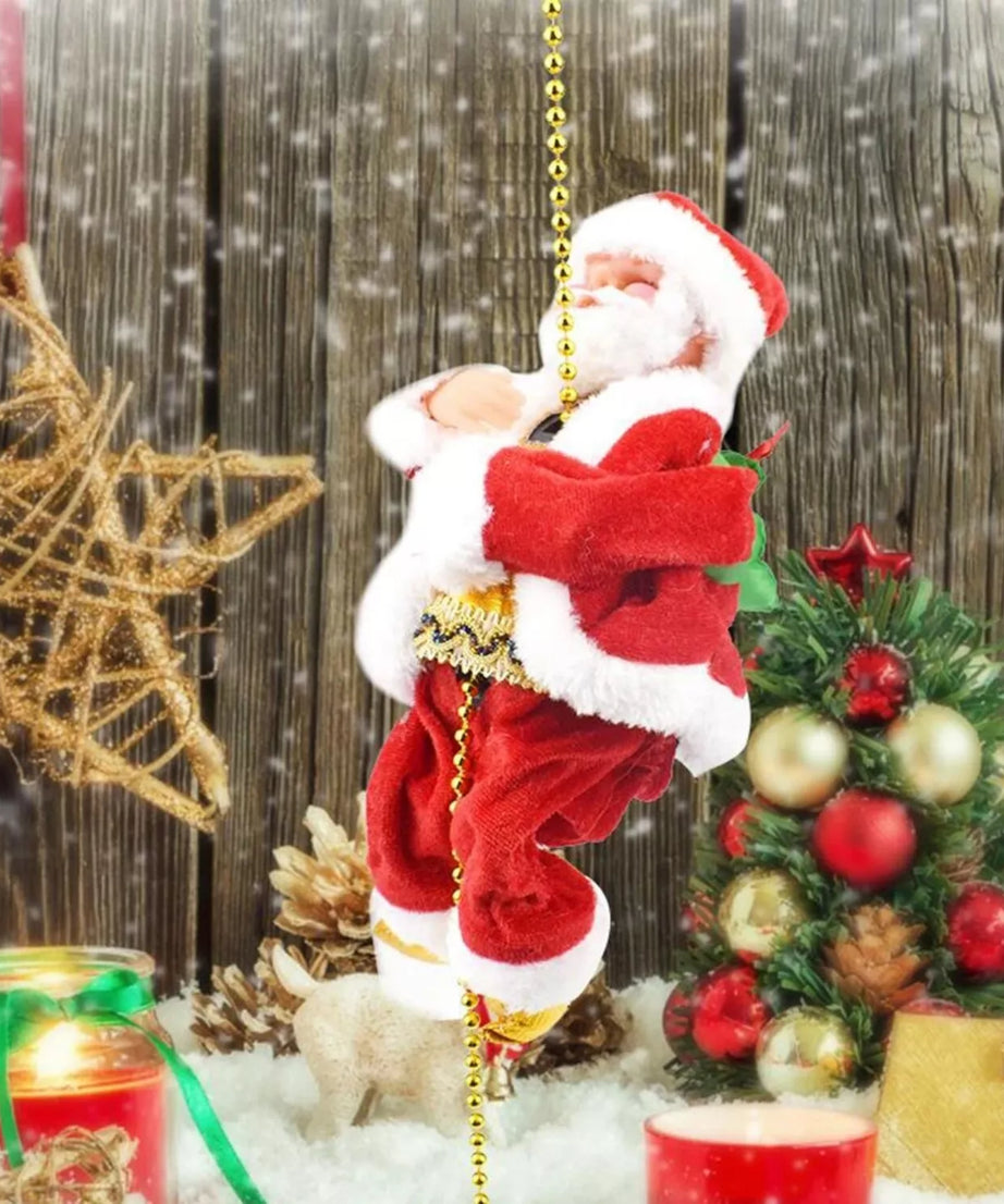 Electric Climbing Rope Style Santa Claus Doll Music Christmas Tree Ornament Decor Xmas Gift
