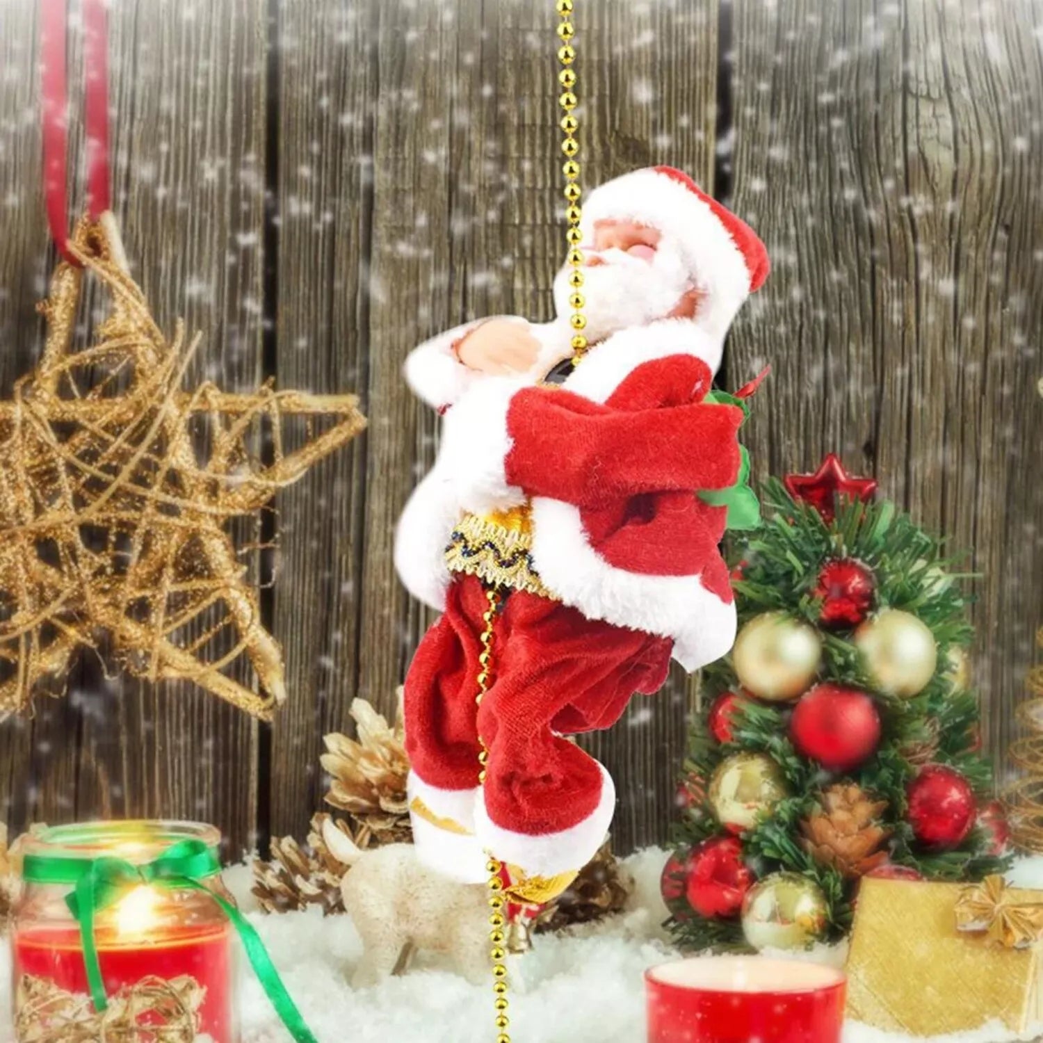 Electric Climbing Rope Style Santa Claus Doll Music Christmas Tree Ornament Decor Xmas Gift