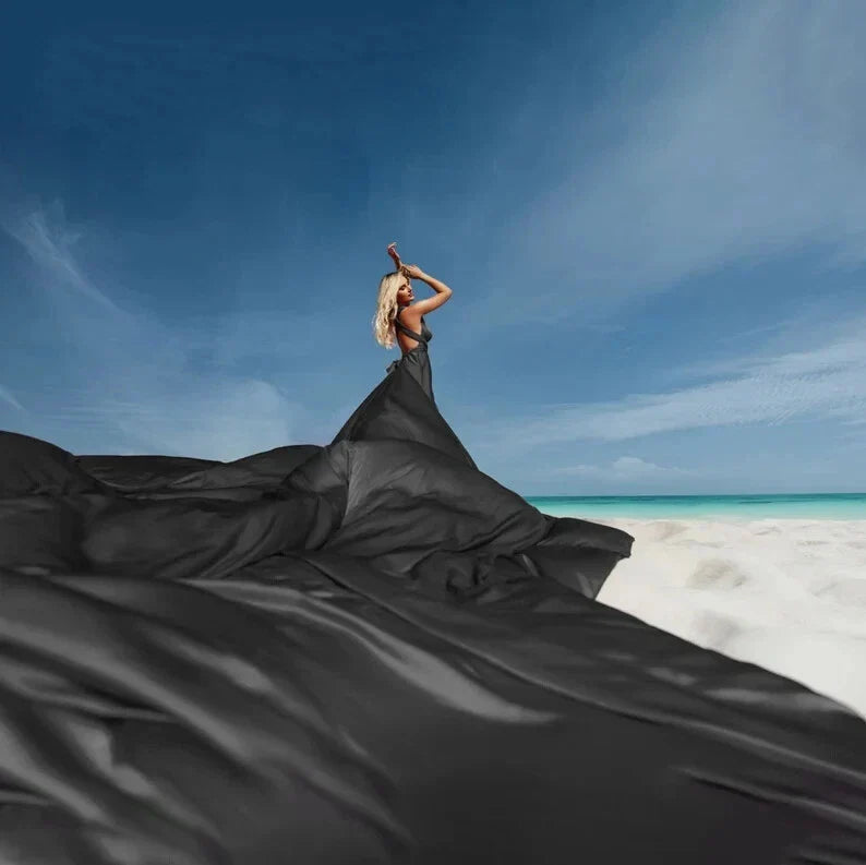 Purple Flying Dress for Photoshoot - Satin Flying Dress - Infinity Long Dress