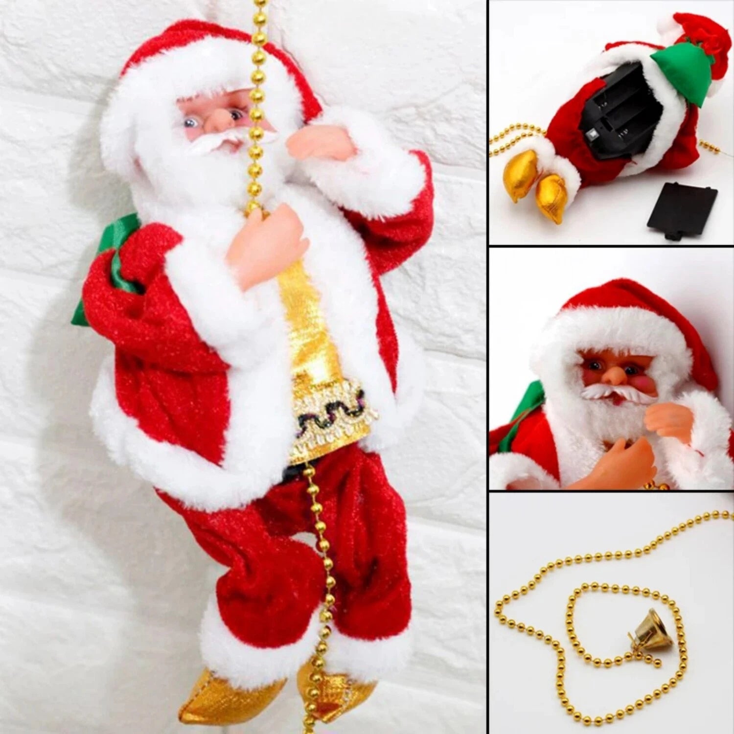Electric Climbing Rope Style Santa Claus Doll Music Christmas Tree Ornament Decor Xmas Gift