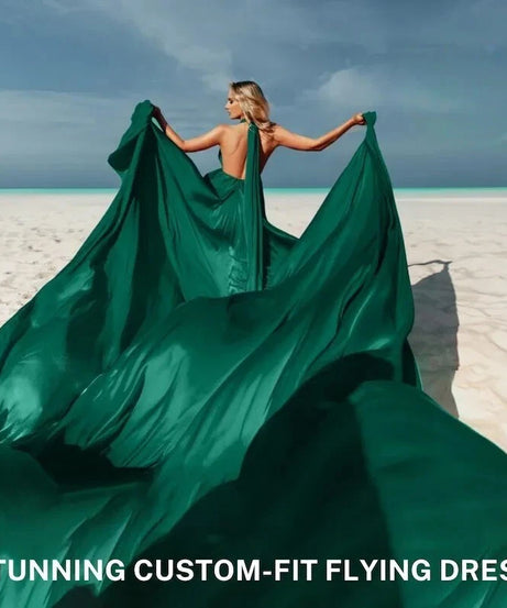 Emerald Infinity Flying Dress - Custom-Made Silky Satin Dress for Photoshoots