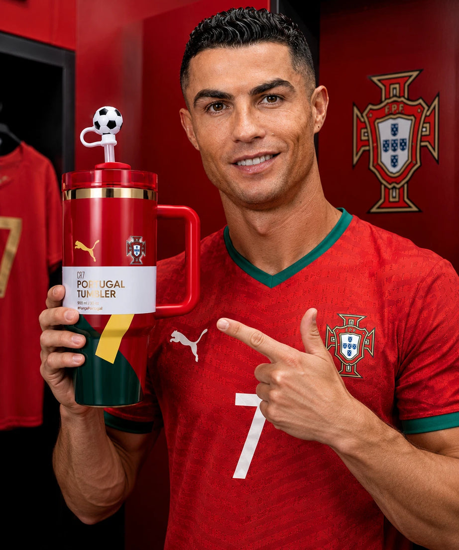 CR7 Portugal Football Tumbler Cup 30oz Insulated Travel Mug with Handle Lid