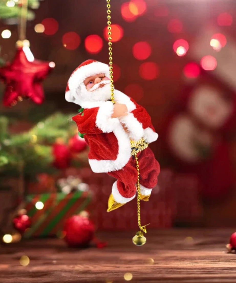 Electric Climbing Rope Style Santa Claus Doll Music Christmas Tree Ornament Decor Xmas Gift