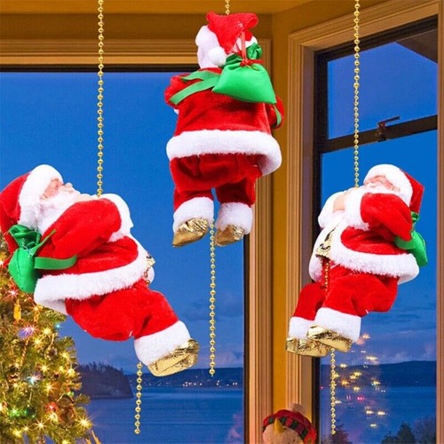 Electric Climbing Rope Style Santa Claus Doll Music Christmas Tree Ornament Decor Xmas Gift