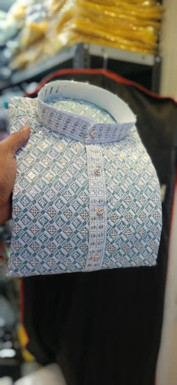 wedding Party Wear Rayon Viscose With Sequence Work Kurta Pajama Set