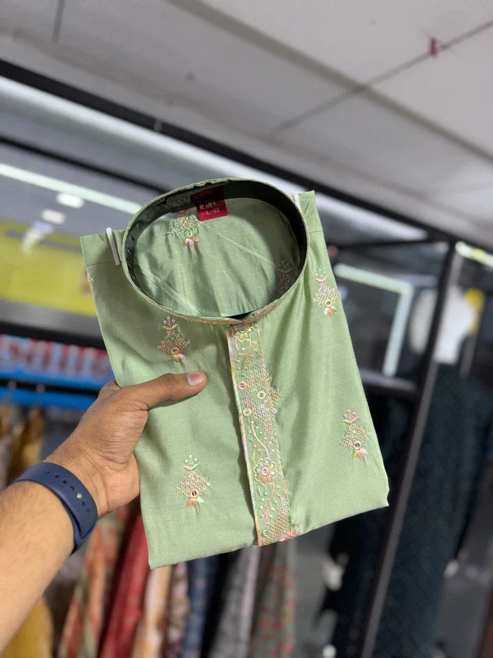 Silk Kurta With Cotton Pajama Set For Men s Wedding Party Wear Kurta Set