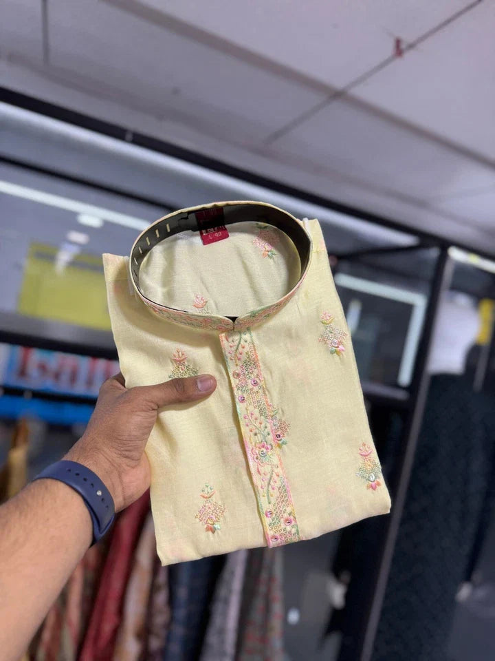 Silk Kurta With Cotton Pajama Set For Men s Wedding Party Wear Kurta Set