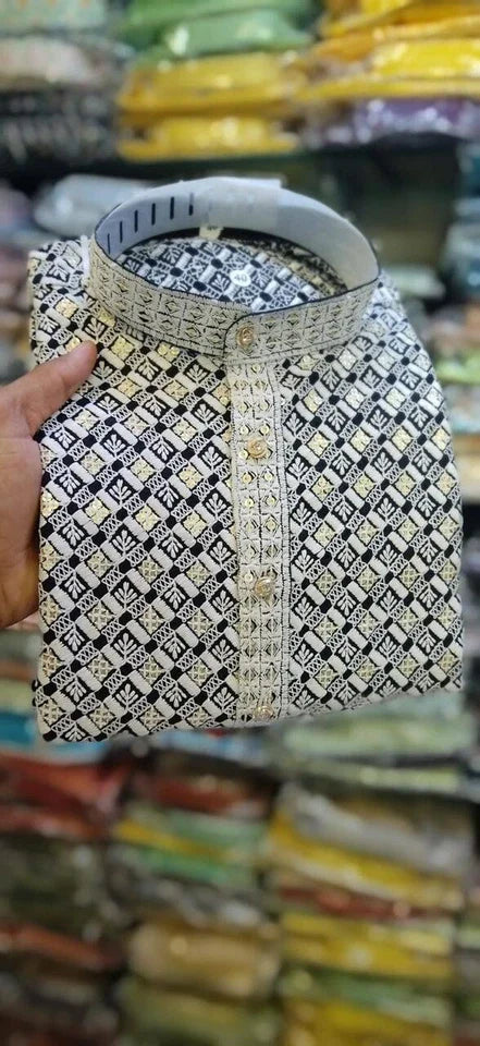 wedding Party Wear Rayon Viscose With Sequence Work Kurta Pajama Set