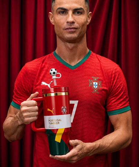 CR7 Portugal Football Tumbler Cup 30oz Insulated Travel Mug with Handle Lid