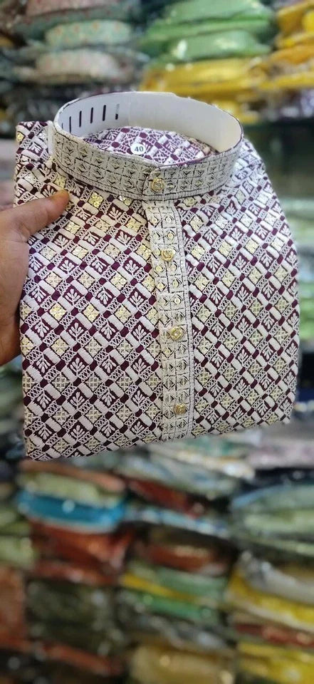 wedding Party Wear Rayon Viscose With Sequence Work Kurta Pajama Set