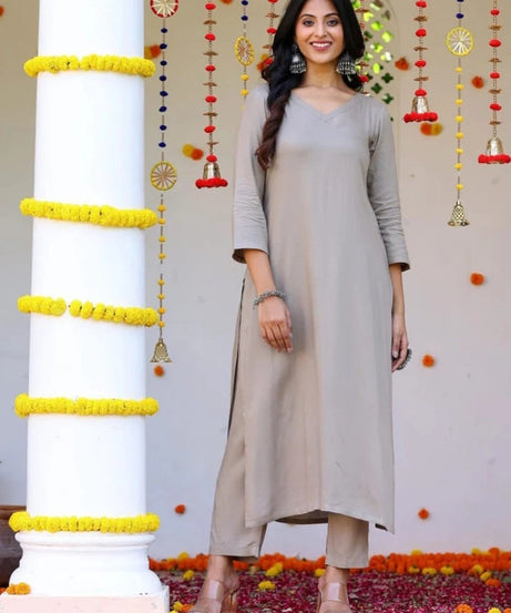 Heavy Cotton Slub Plain Kurti-Pant with Dupatta Women's 12-VZ