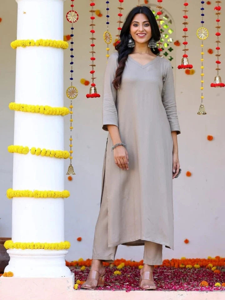 Heavy Cotton Slub Plain Kurti-Pant with Dupatta Women's 12-VZ