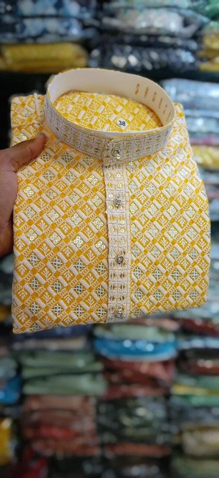 wedding Party Wear Rayon Viscose With Sequence Work Kurta Pajama Set