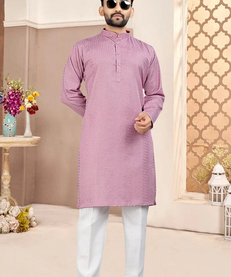 Traditional Wedding Wear Cotton Sequence Work Kurta With Pajama Set
