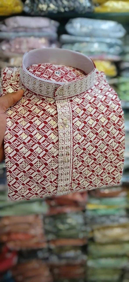 wedding Party Wear Rayon Viscose With Sequence Work Kurta Pajama Set