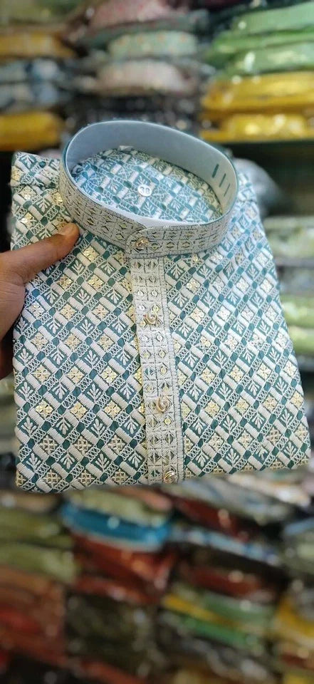 wedding Party Wear Rayon Viscose With Sequence Work Kurta Pajama Set