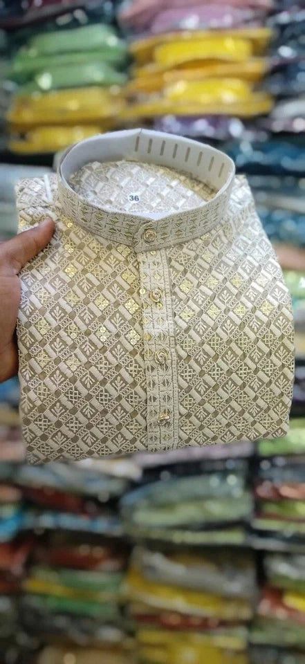 wedding Party Wear Rayon Viscose With Sequence Work Kurta Pajama Set