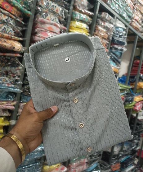 Traditional Wedding Wear Cotton Sequence Work Kurta With Pajama Set