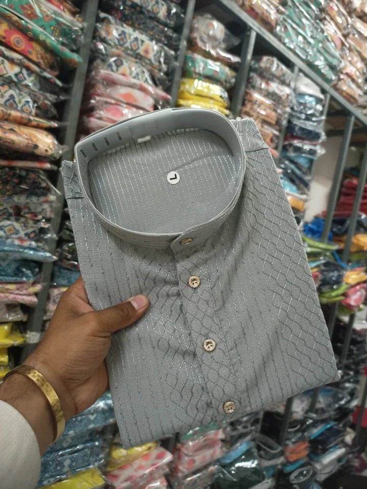 Traditional Wedding Wear Cotton Sequence Work Kurta With Pajama Set