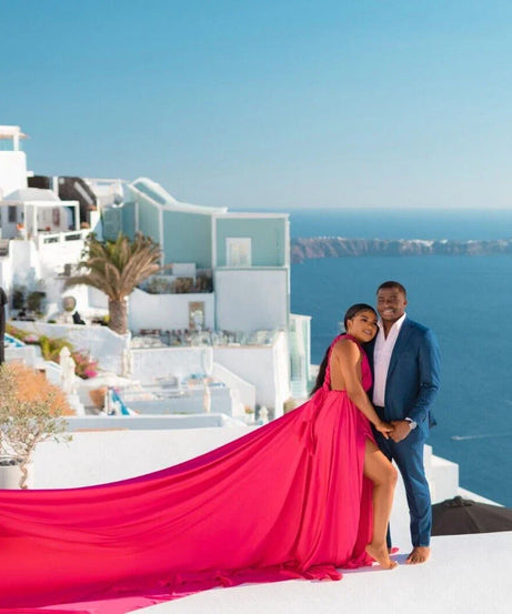 Women’s Long Satin Maxi Dress with Train for Photoshoots and Events