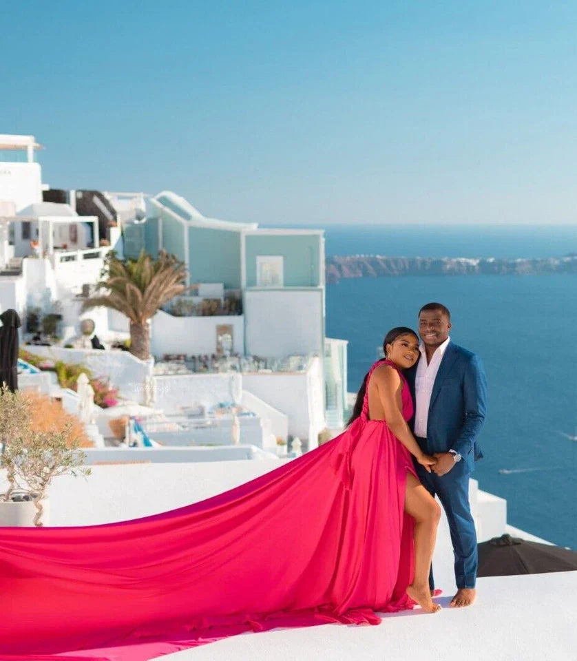 Women’s Long Satin Maxi Dress with Train for Photoshoots and Events