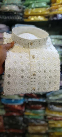 wedding Party Wear Rayon Viscose With Sequence Work Kurta Pajama Set