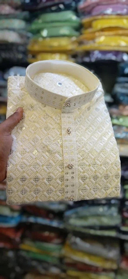 wedding Party Wear Rayon Viscose With Sequence Work Kurta Pajama Set