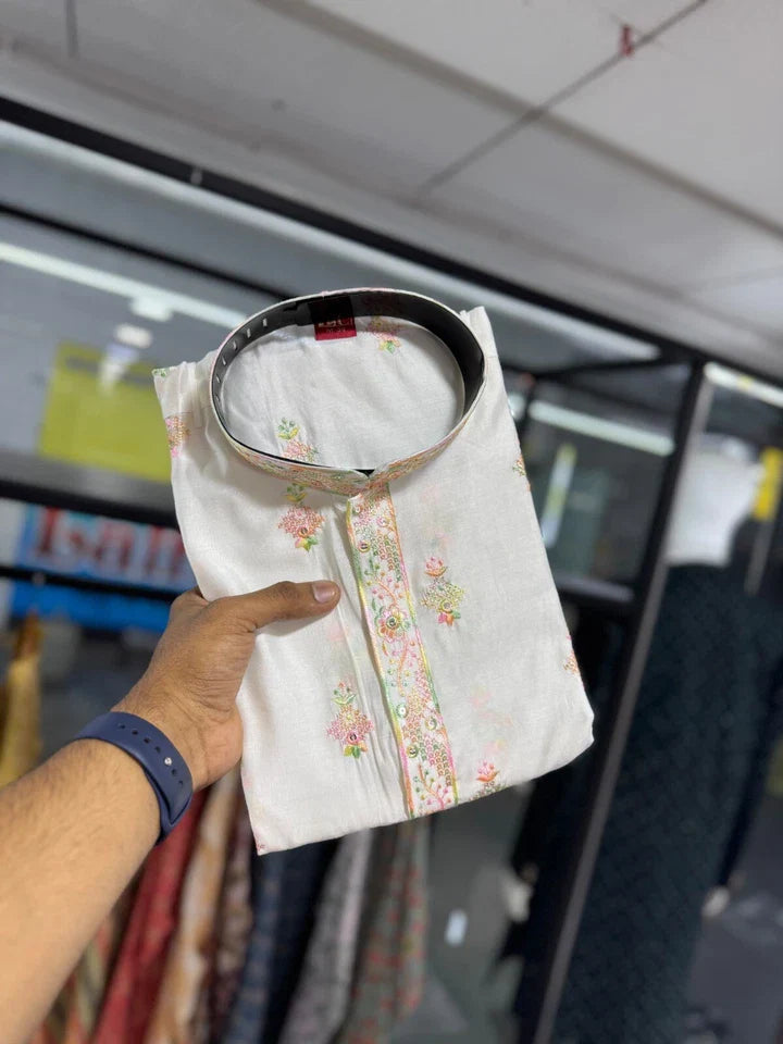 Silk Kurta With Cotton Pajama Set For Men s Wedding Party Wear Kurta Set