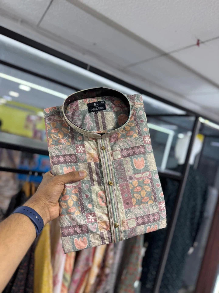 Men's Traditional Wear Pure Cotton With Lucknowi Work Kurta With Pajama