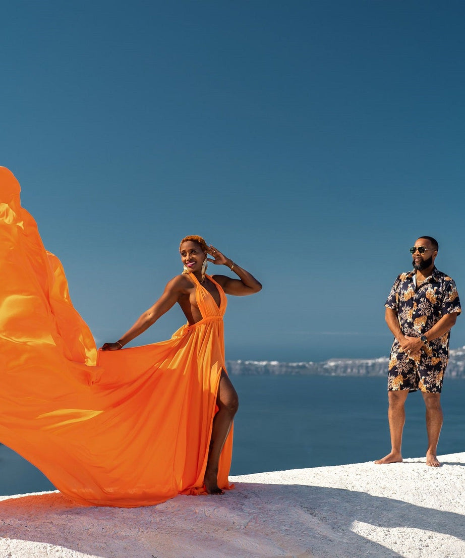 Satin Long Train Dress | Santorini Photoshoot Dress