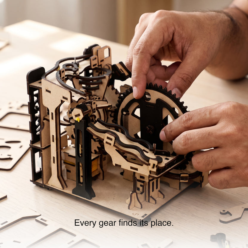 Wooden Marble Run Kit – Mechanical Gear Machine DIY 3D Puzzle Toy