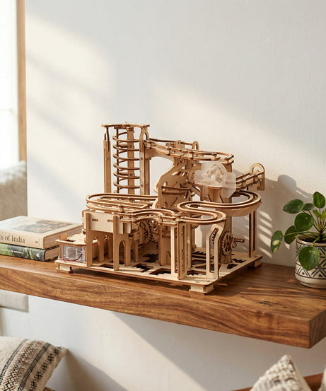 Mechanical Marble Run Wooden Puzzle – STEM Building Kit for Adults & Teens
