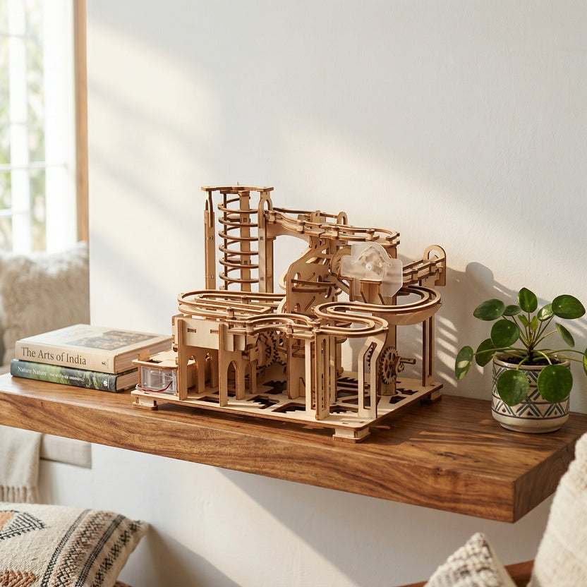 Mechanical Marble Run Wooden Puzzle – STEM Building Kit for Adults & Teens