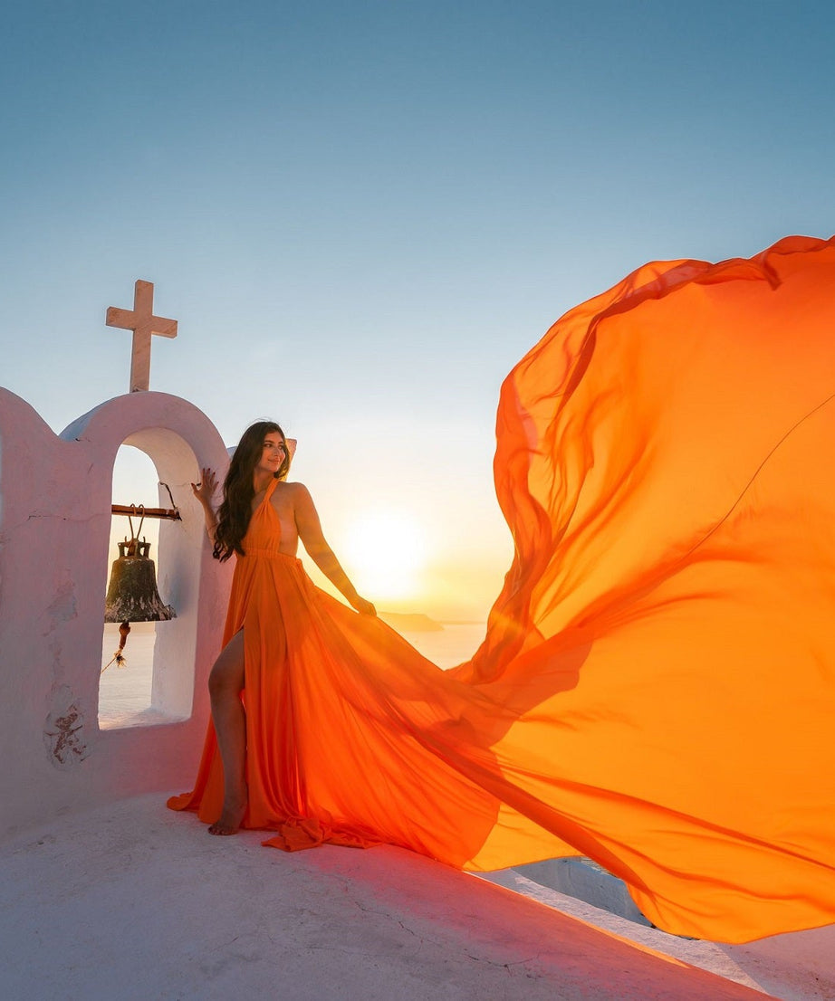 Satin Long Train Dress | Santorini Photoshoot Dress