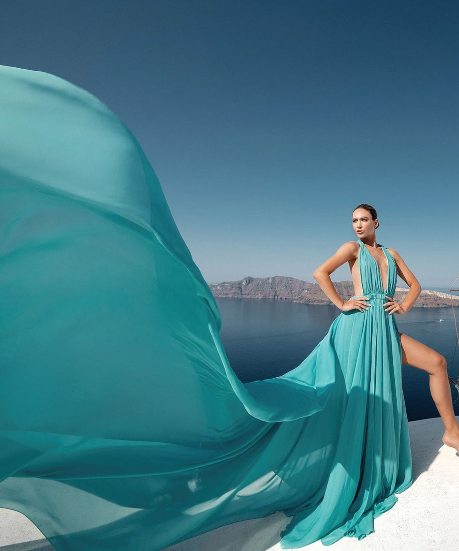 Satin Flying Dress Engagement Dress | Satin Long Train Dress