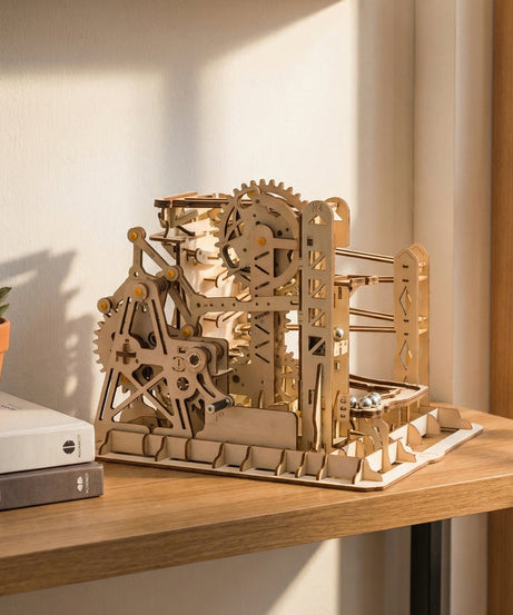 Zig Zag Marble Run Machine – Wooden 3D Puzzle Mechanical Gear Building Kit Toy