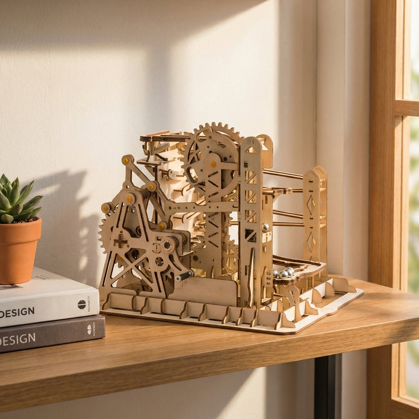 Zig Zag Marble Run Machine – Wooden 3D Puzzle Mechanical Gear Building Kit Toy